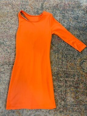 Women’s XS Akira Black Label Bright Orange Mini Club Sexy Open Back Dress